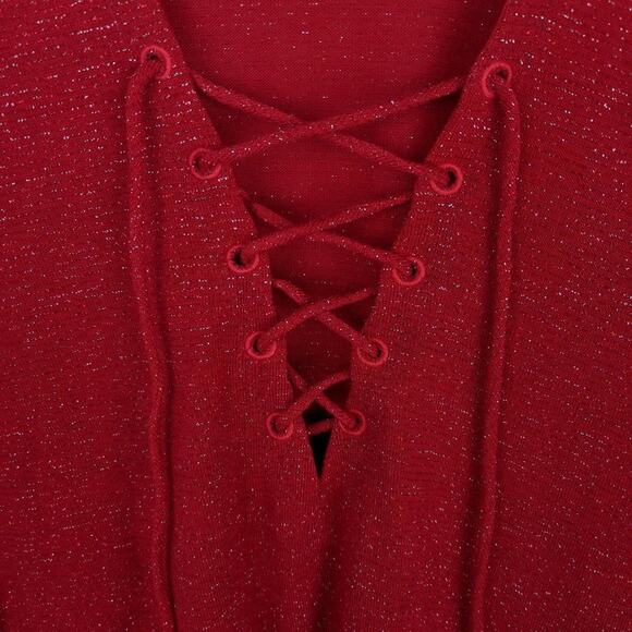Reformation Lace Up Neck Silver Metallic Red Top - Picture 3 of 6